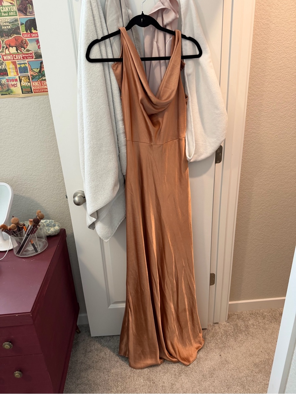 Satin Cowl-Neck Maxi Dress in Copper Glow